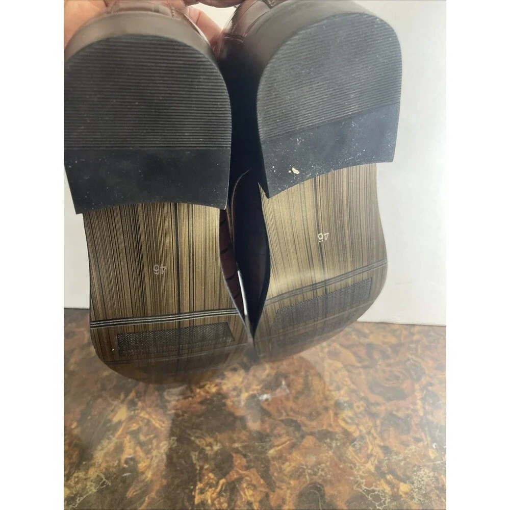 Men's Fashion Dress Shoes Size 46 Unbranded Oxford Dark Brown/Gold